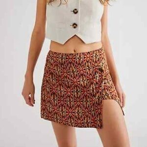 Free People Take It Easy Mini Wrap Skirt Terracotta combo Print - Size 10